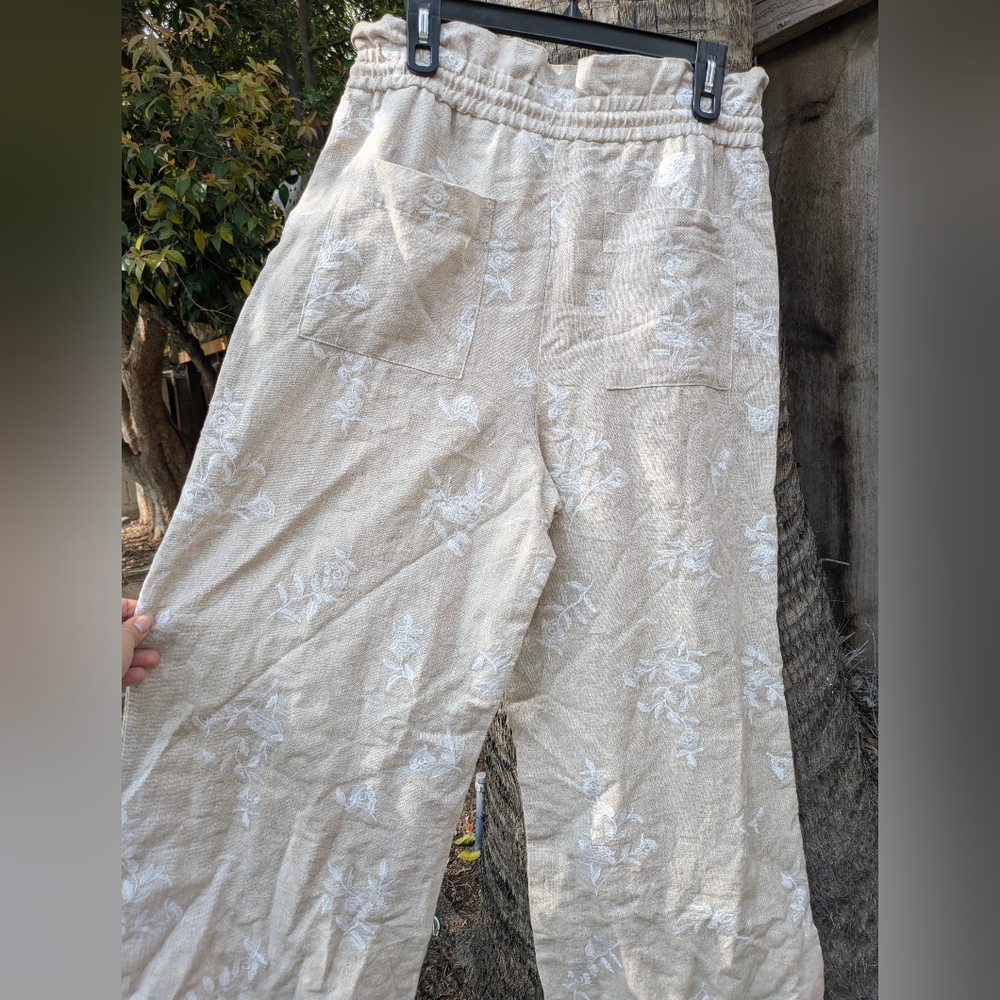 NWOT House Of Harlow 1960 Embroidered Drawstring Linen Pants M - Picture 3 of 5
